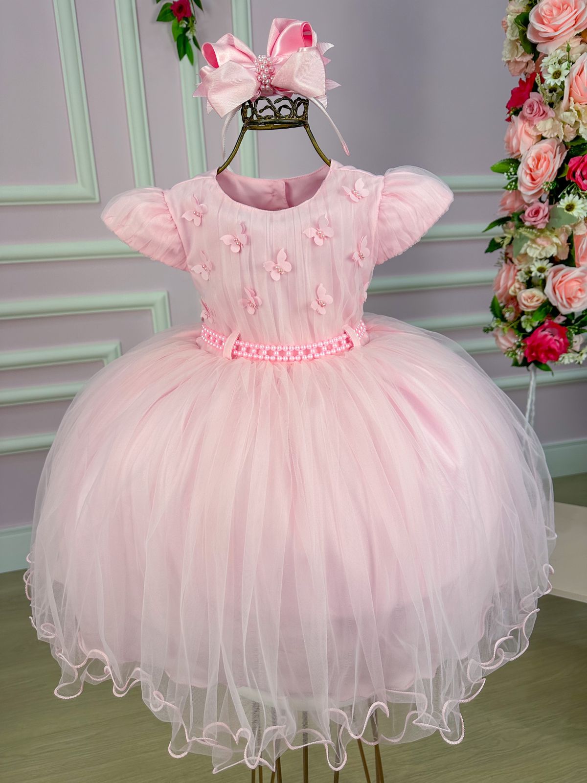 Vestido Menina Bonita Rosa Bebe Borboletas Peito de Tule – Arte Kids