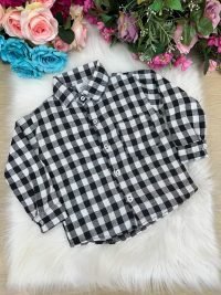 Camisa Xadrez Julio Branca e Preta Flanela/Flanelada Junina
